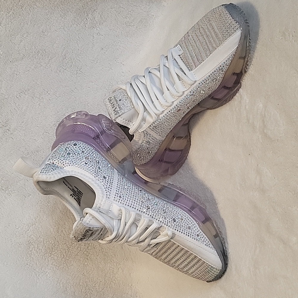 Steve Madden Maxima Rhinestone Lace Up White Multi Colored Sneaker Sz 4.5 Girls
